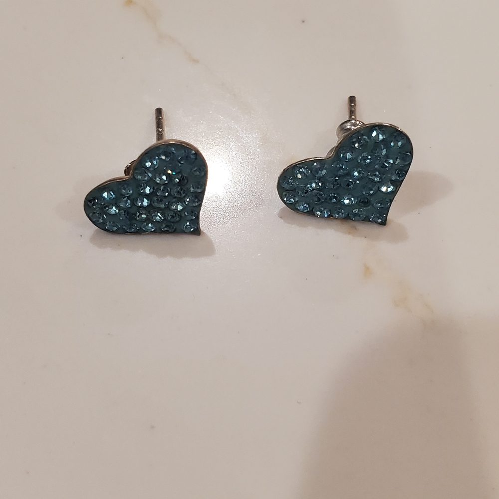 Heart-Shaped Blue Crystal Stud Earrings